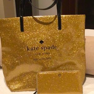 Kate Spade Gold Glitter Tote Bag and Wallet Set